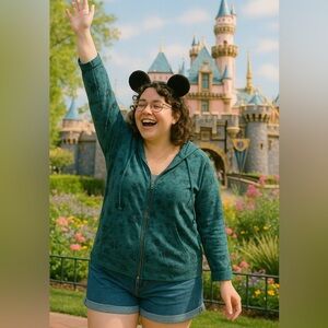 Walt Disney World Y2K Ribbed Mickey Mouse Print Zip  Up Hoodie Size XL